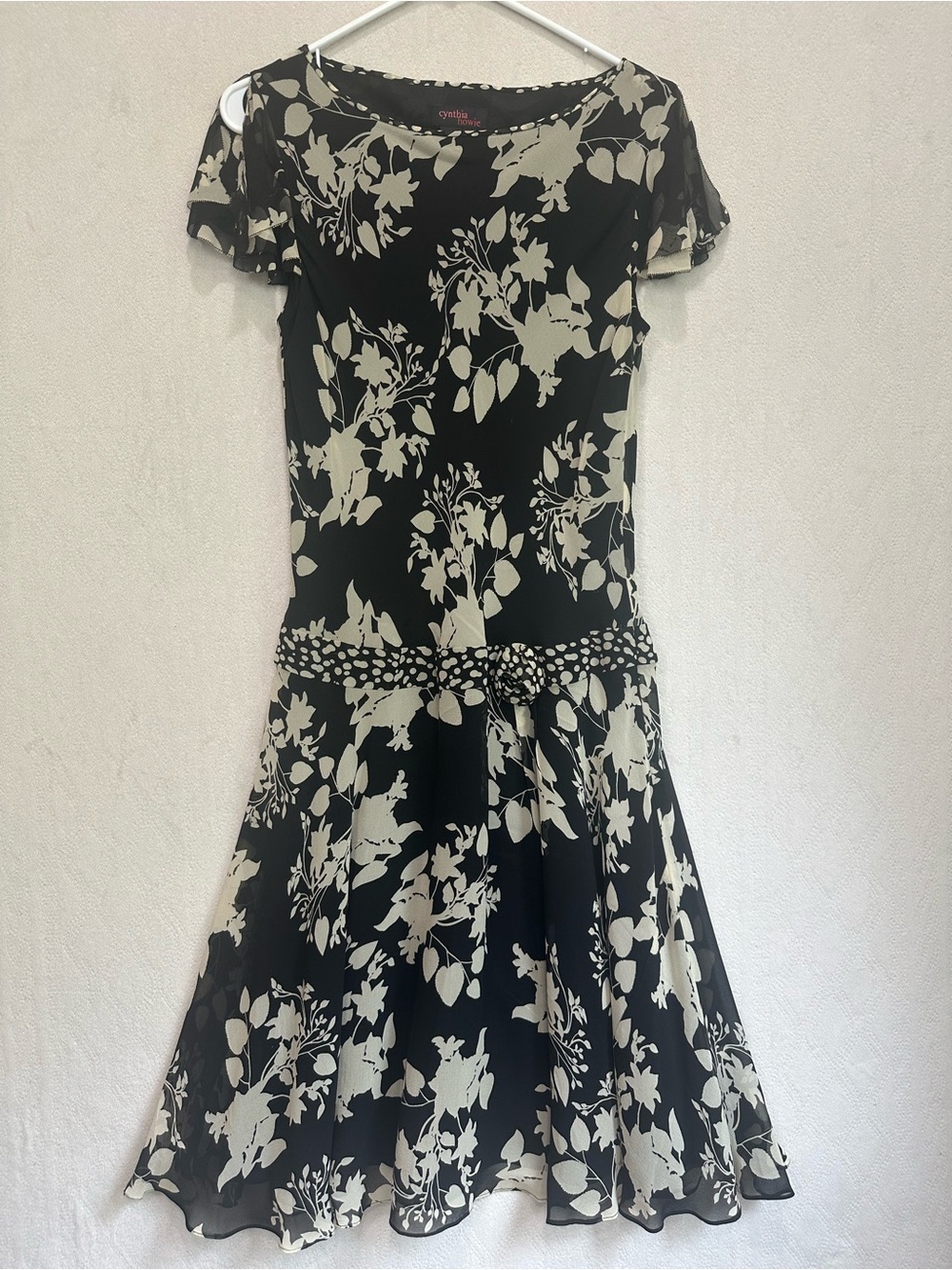 Vtg 90's Cynthia Howie 100% Silk Whimsigoth Festival Floral Dress Polka Dot Sz 8